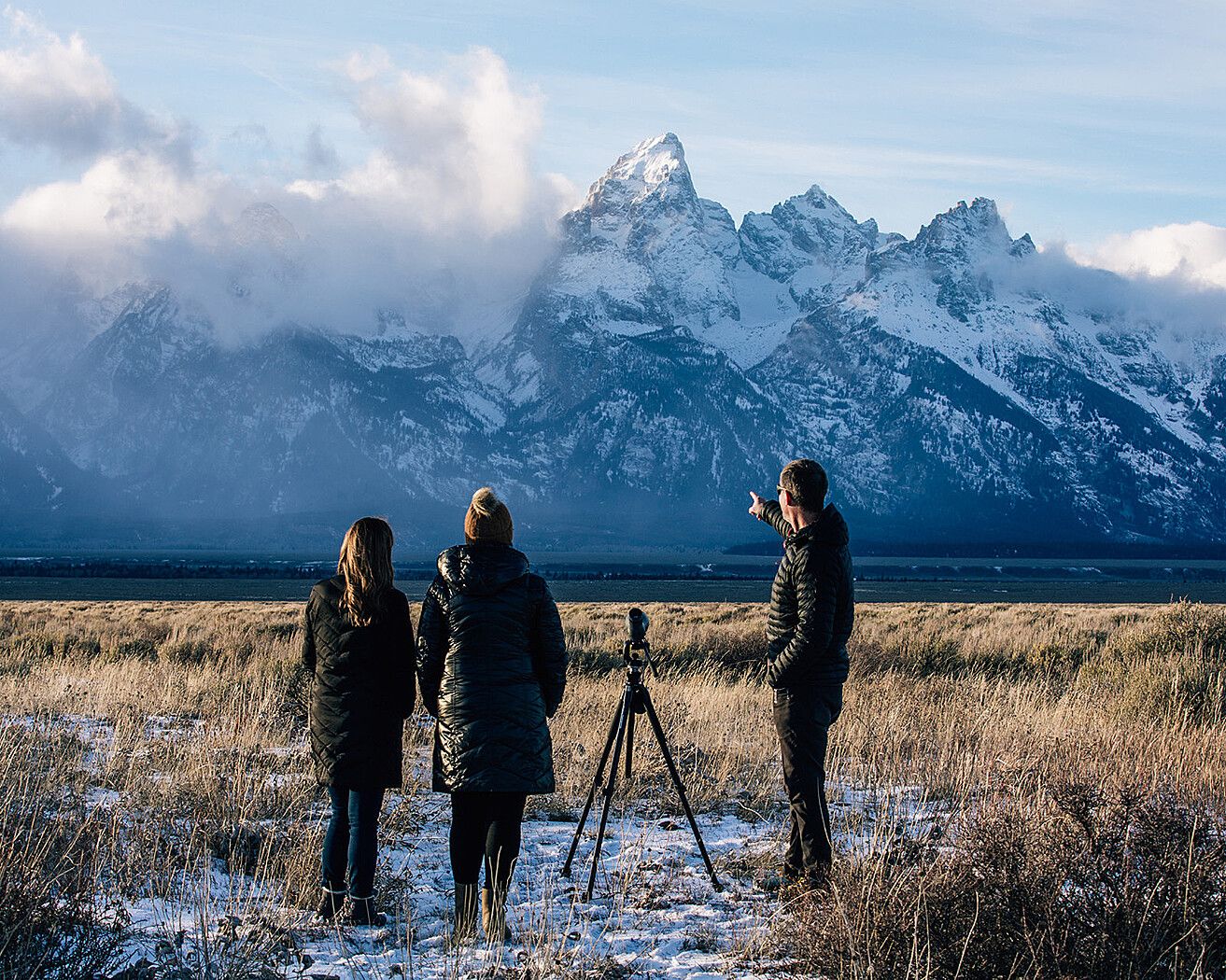 Guests viewing the snow-capped Tetons at Four Seasons Resort Jackson Hole